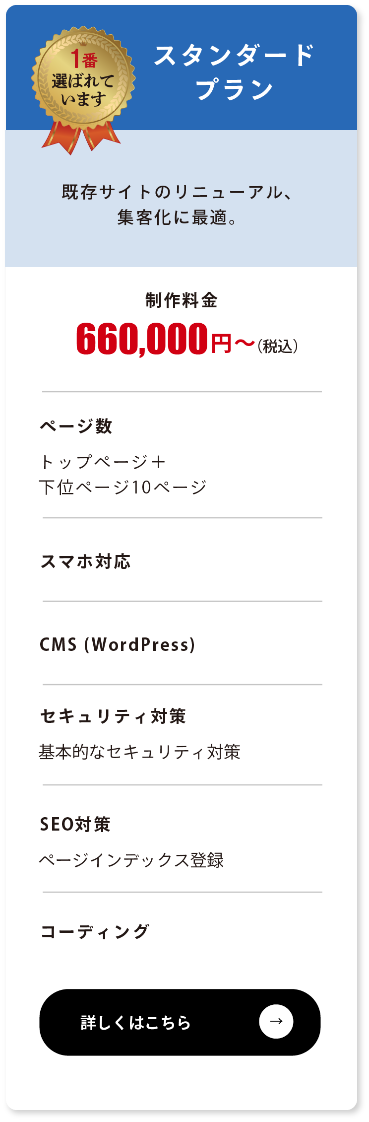 1番人気スタンダードプラン 660000円〜